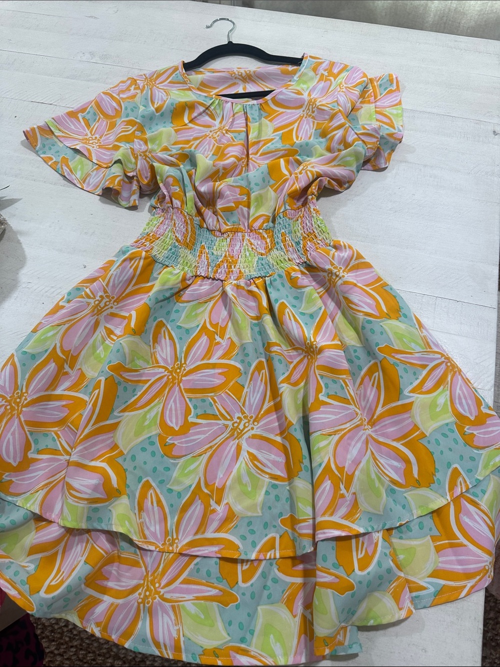 Floral Tiered Mini Dress in Pink, Orange & Mint - Women